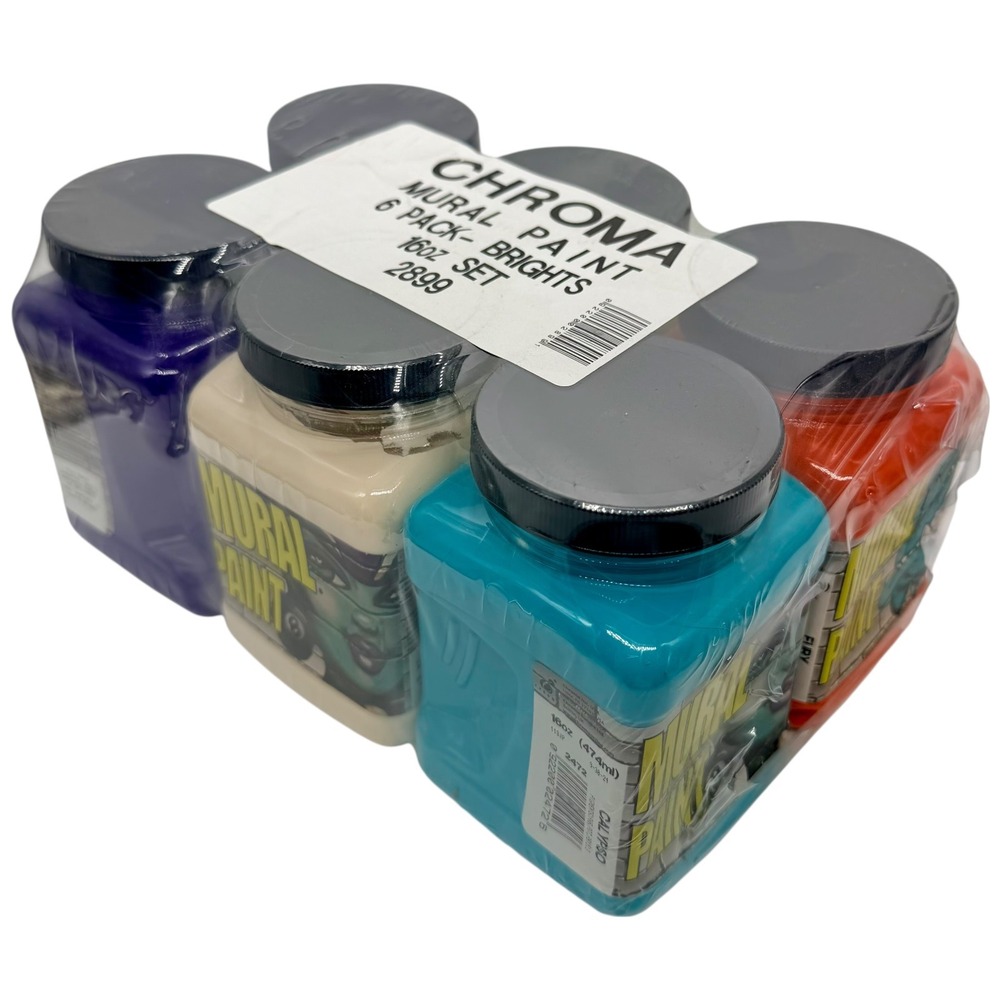 Chroma Mural Paint 6 Pack Brights Set 16oz Jars Outdoor Acrylic‎ Paint New